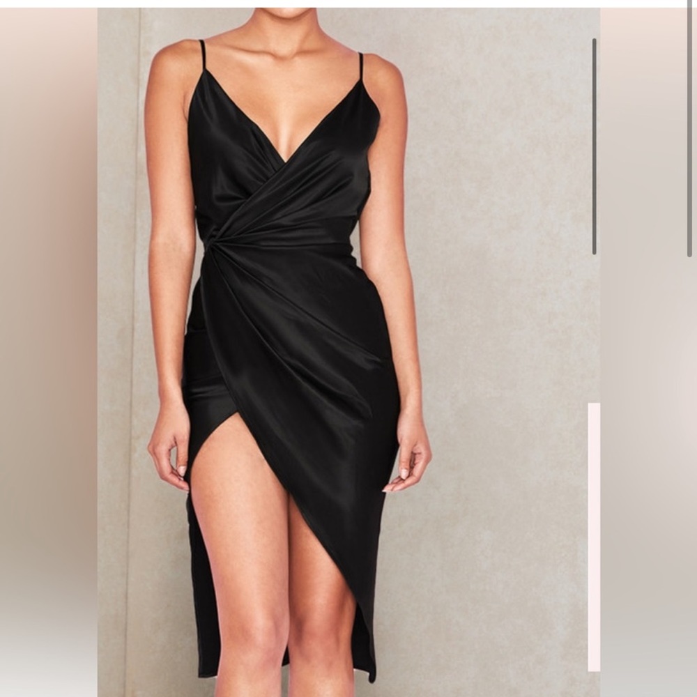House of CB London Coco Satin Drape Dress in XS, Black